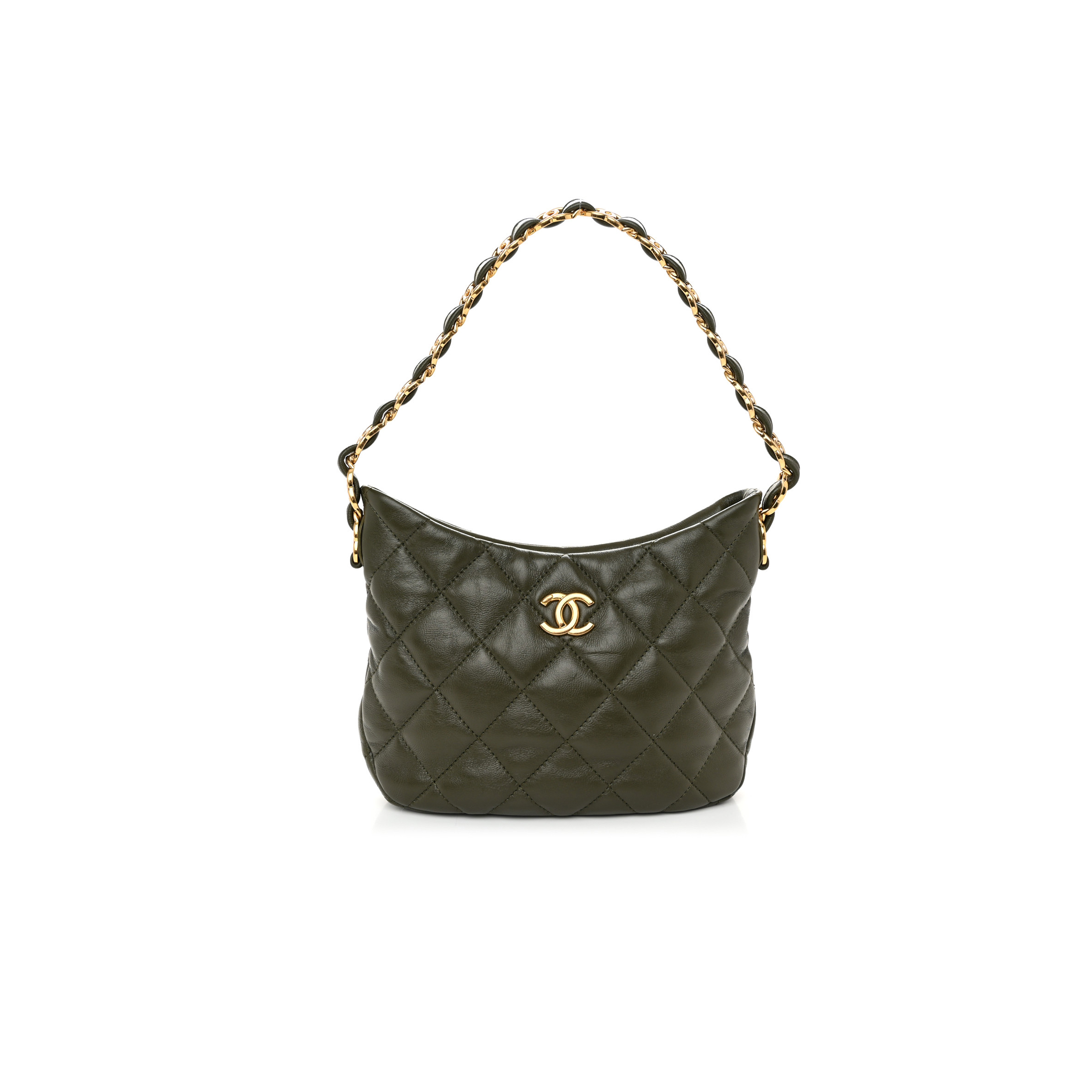 Ch*el master lambskin quilted cc links hobo khaki as3562 (24*17.5*6cm)